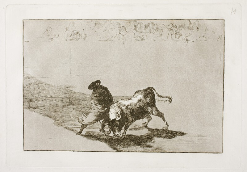 The very dexterous student from Falces, wearing a mask, teases the bull with his 